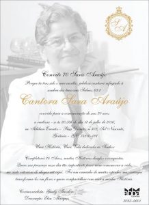 Convite Virtual - Aniversário de 70 anos da primeira cantora gospel do Brasil, Sara Costa -  Terça, 12-7, no Espaço Ichiban.