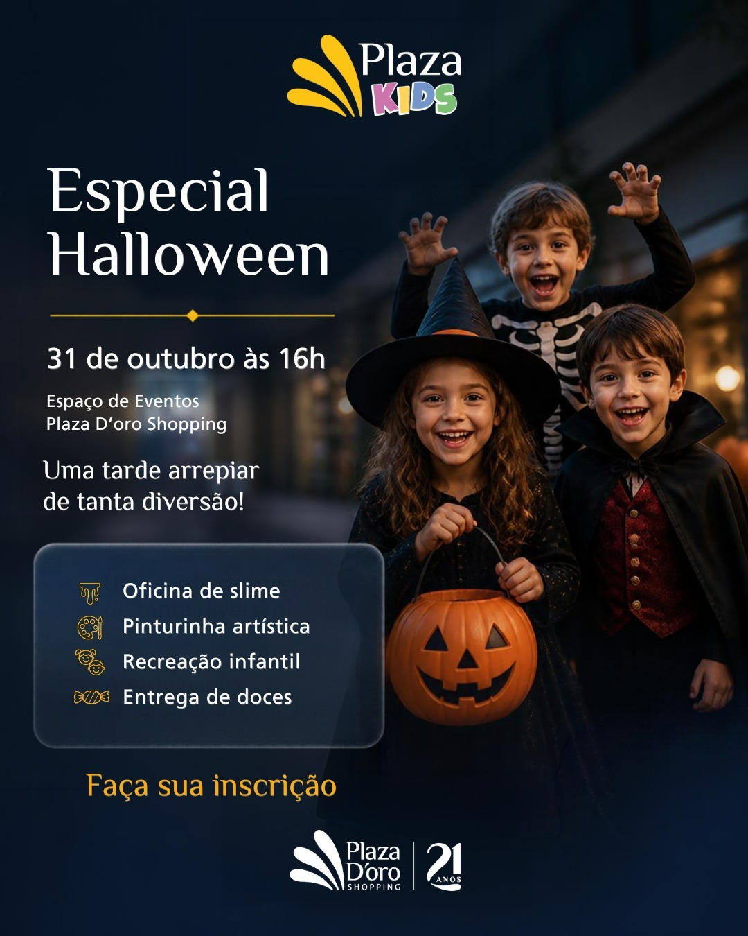 Halloween no Plaza D’oro Shopping terá oficinas, doces e muita diversão